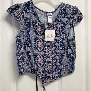 Joey B Multi Color Floral Print Tie Front Rayon Crop Top Child Size XL NWT